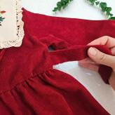 پیراهن مخمل کبریتی دخترانه یقه گلدوزی شده با کیف ست | لباس مجلسی کودک