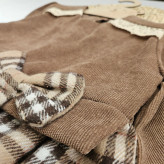 پیراهن دخترانه مخمل کبریتی و چهارخانه با گیپور و پاپیون | مناسب 2 تا 12 سال