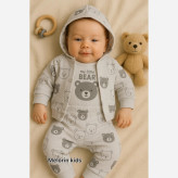 ست 3 تکه لباس نوزادی طرح خرس | کت، بادی و شلوار | مناسب پاییز | 3 ماه تا 18 ماه