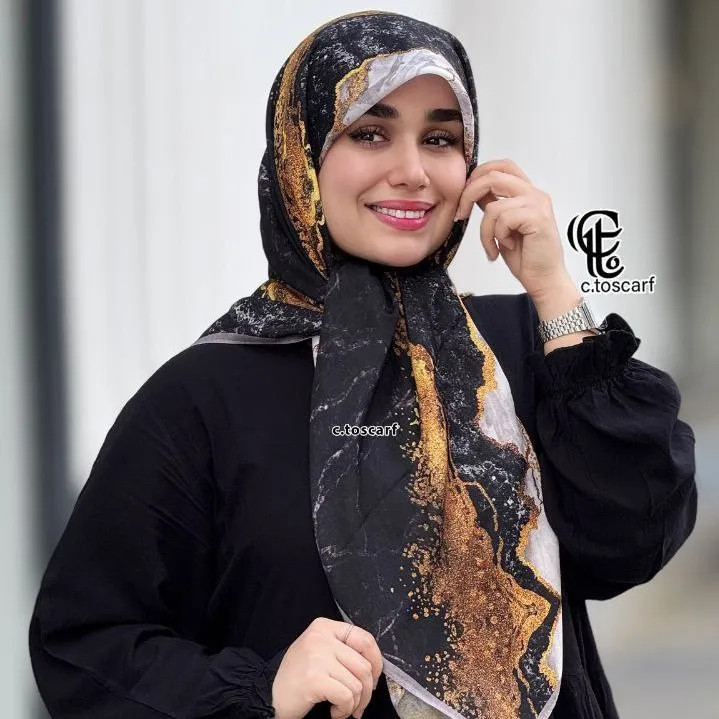 روسری طرح رزین سرخابی مشکی نخ کاستوم سیتو ایستادگی عالی