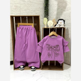 ست لباس دخترانه طرح پاپیونی تیشرت و شلوار بگ پنبه لاکرا