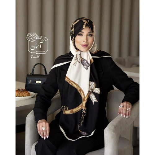 روسری ساتن ابریشم طرح پاپیون قواره 140 توییل مجلسی