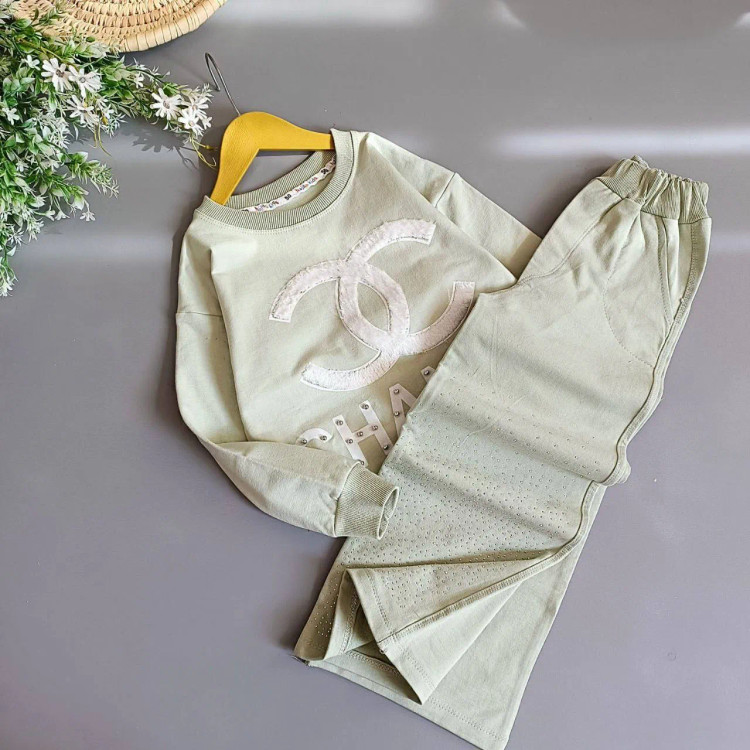 بلوز و شلوار راحتی دخترانه نگین کاری شده نخ پنبه دورس لاکرا دار سایز 50 تا 65