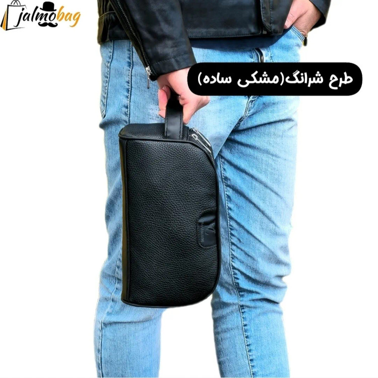 کیف دستی مردانه چرم صنعتی ضخیم دو خانه بند دستی