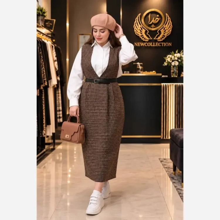 ست سارافون و شومیز زنانه جنس پیردوبل و اسکاچی فری سایز 38 تا 46