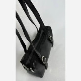 کیف دوشی چرمی سگکدار مشکی و قهوهای ابعاد 27 در 15 با دو زیپ