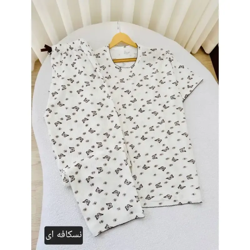 ست تیشرت شلوار پلیسه پروانه ای نخ پنبه زنانه فری سایز