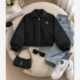 کاپشن بامبر زنانه تی سی ضد آب گلدوزی فری سایز رنگ مشکی و طوسی