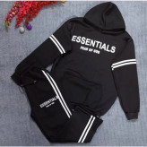ست هودی شلوار دورس توکرکی طرح ESSENTIALS رنگ مشکی سایز XL و 2XL